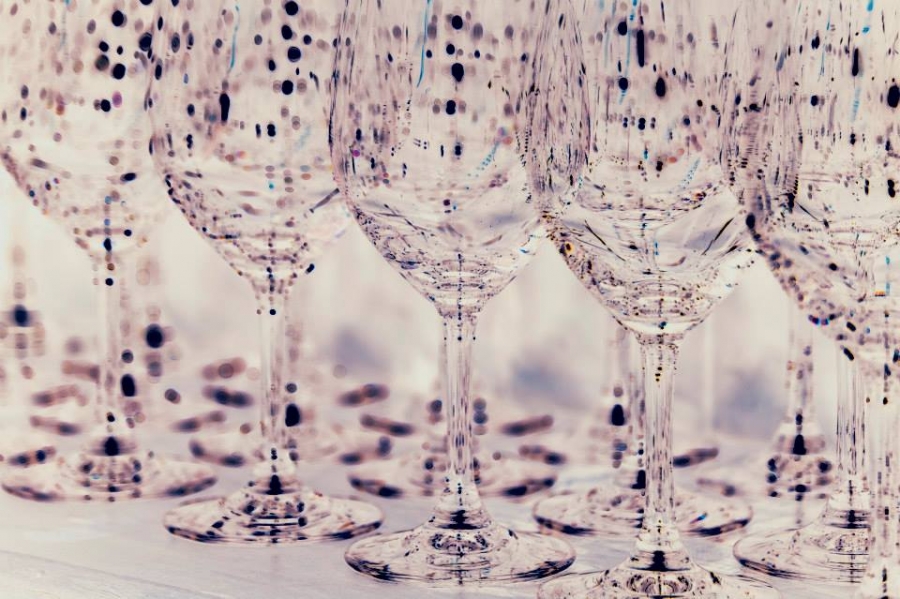 the strict lines of the glasses