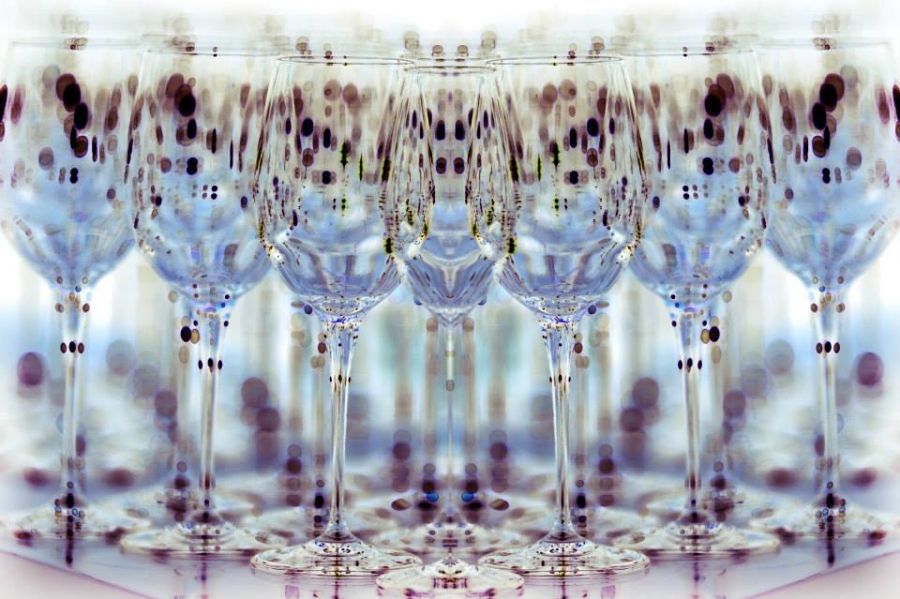 the strict lines of the glasses