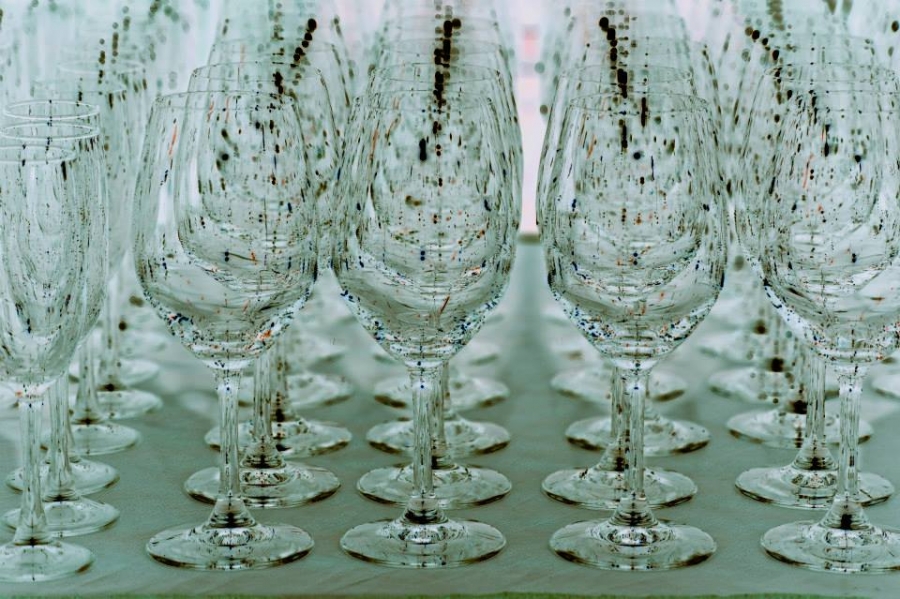 the strict lines of the glasses