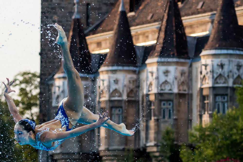 Swimming in front of the castle